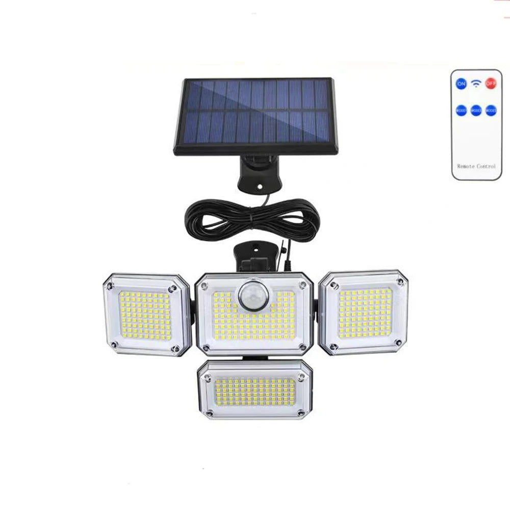 1 PACK Outdoor Motion Sensor Lamp, 4-Head Solar Power Light, 122 LED Solar Light, Flood Lights ,3000 Lumens,270° Lighting Range