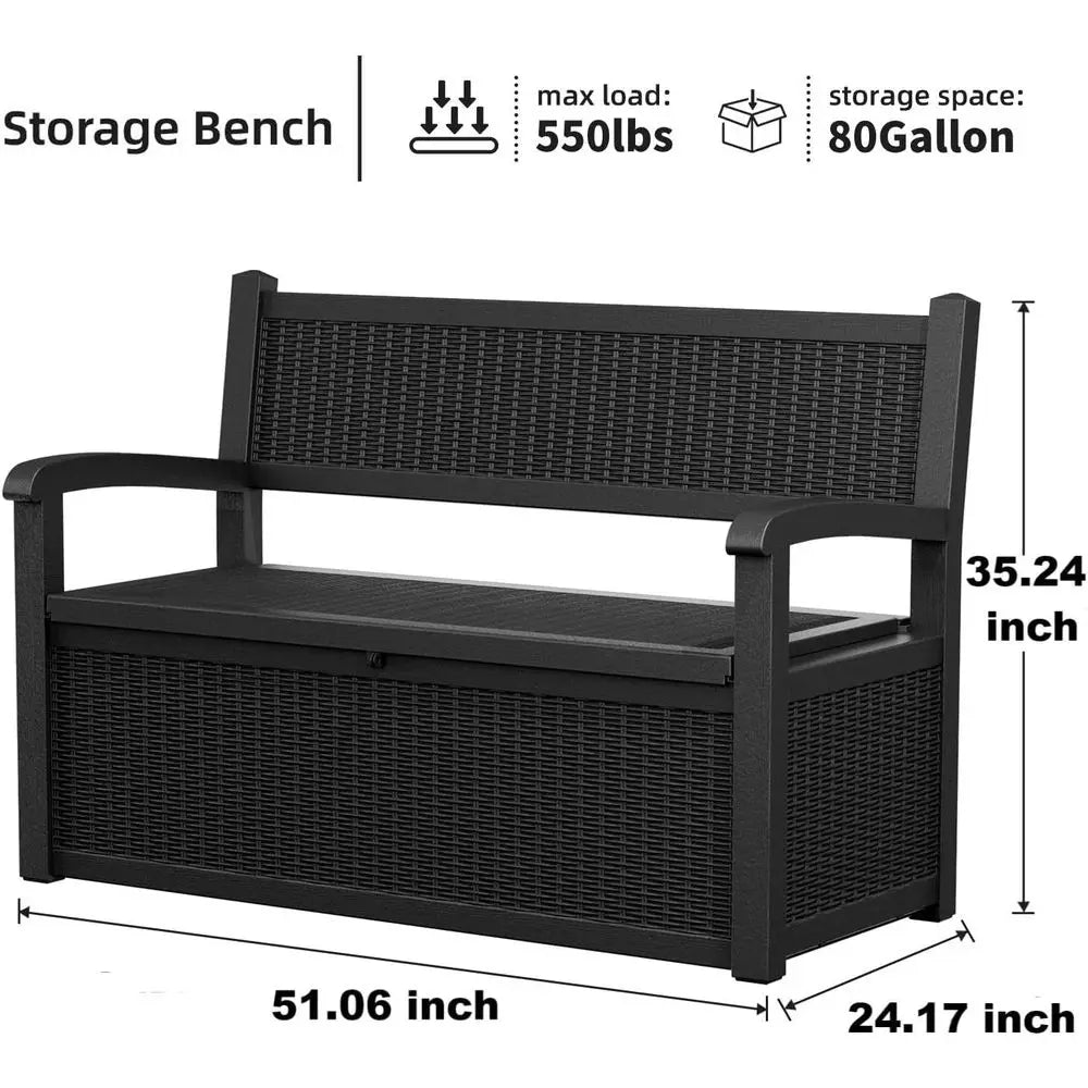 80 Gallon Lockable Outdoor Storage Bench for Patio, Garden, and Porch - Black