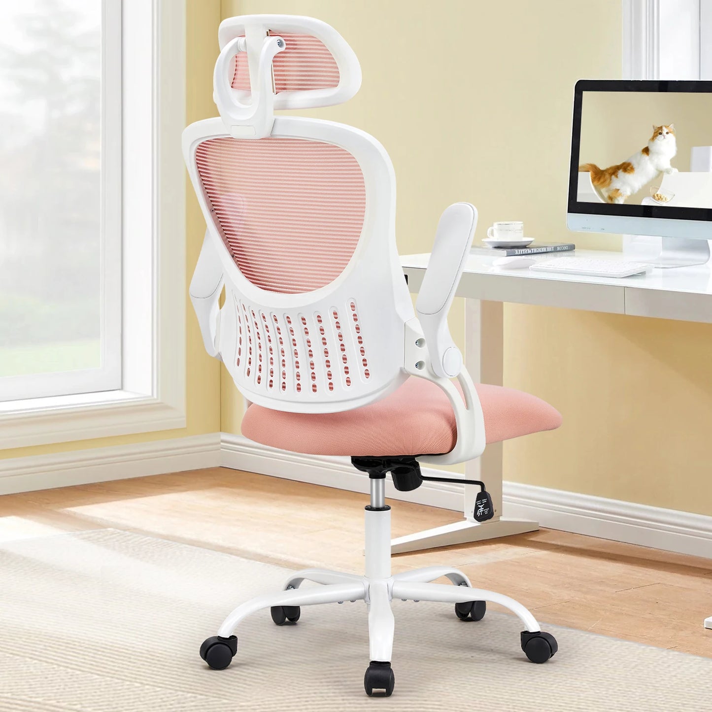 Computer Desk Chair Flip-up Arms Adjustable Headrests Comfortable Lumbar Support