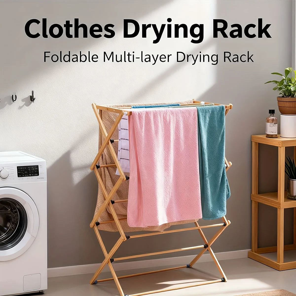 Multifunctional Bamboo Folding Clothes Drying Rack