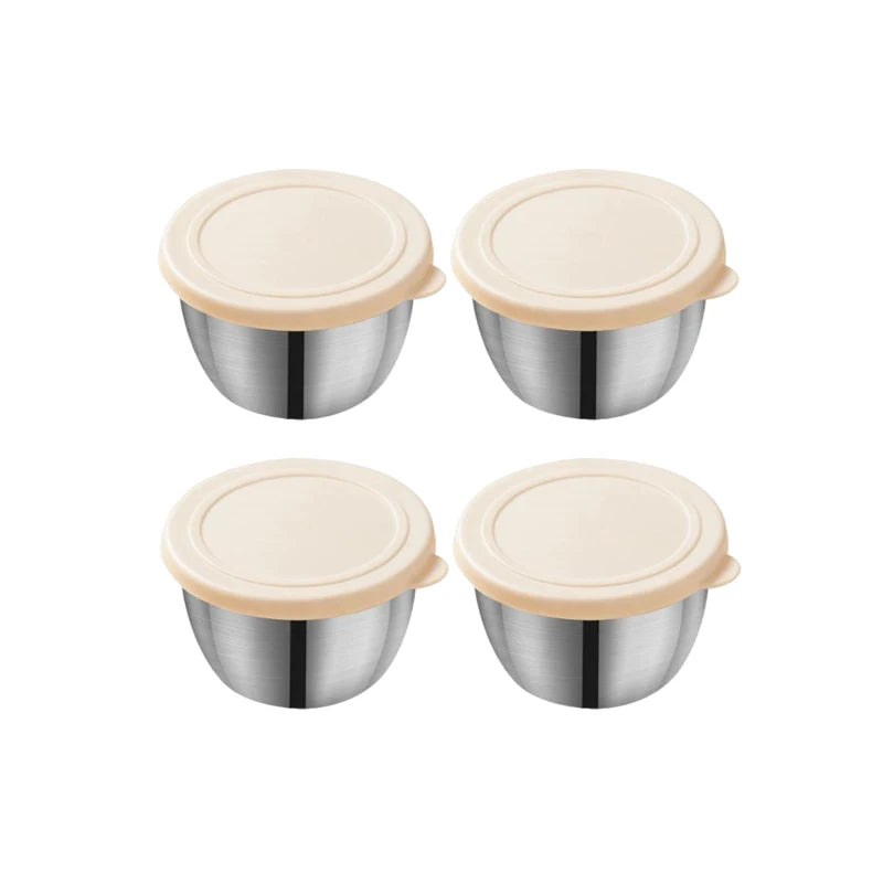 Stainless Steel Sauce Cup with Lid Salad Dressing Container Reusable Salad Dipping Dish Portable Barbecue Spice Jar Kitchen Tool