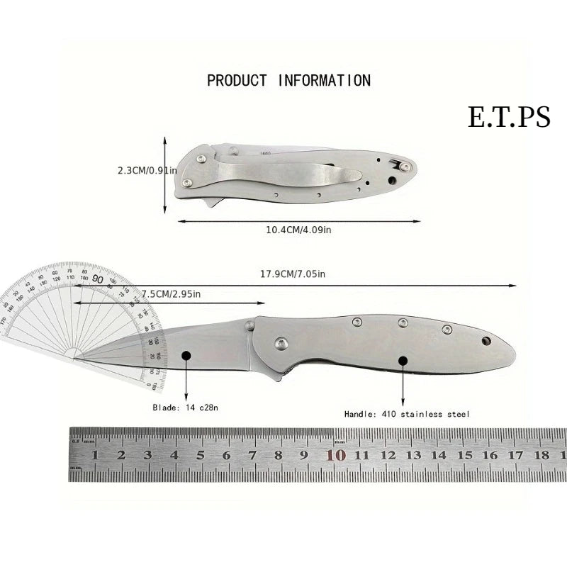 Ks1660 Ken Onion Leek Folding Knife Bead Blast Plain Stainless Steel Handles Outdoor Tool with Frame Lock Safe Assisted Opening and Reversible Pocketclip