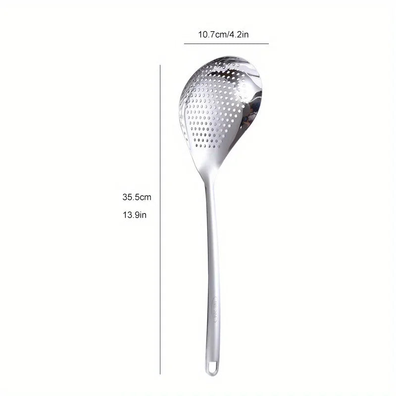 1pc Large Durable Stainless Steel Colander Skimmer Spoon, Heavy Duty Food Strainer Spoon for Frying & Cooking, Kitchen Utensils