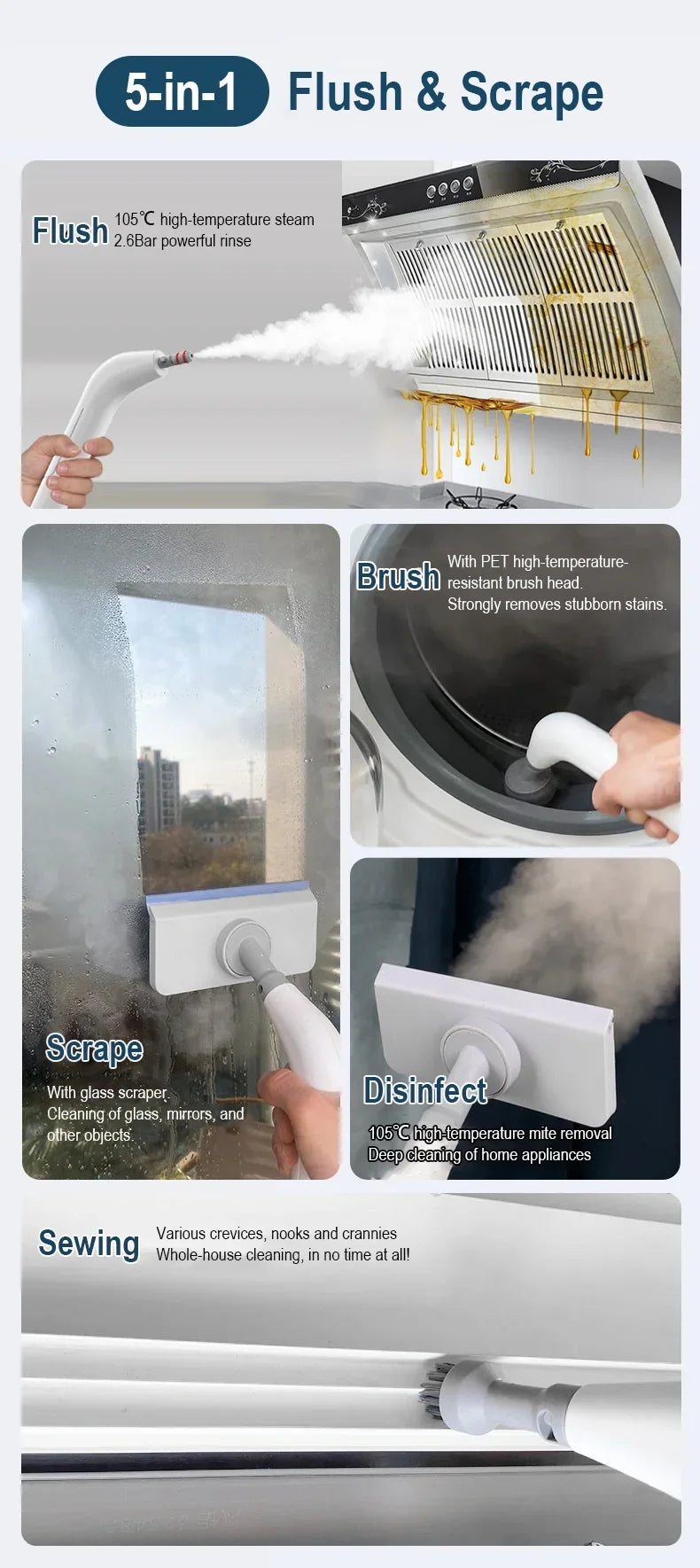 High Pressure Steam Cleaner 1200W Portable Handheld Steam Cleaner High Temperature Steam Cleaning Machine Kitchen Car 220V 110V