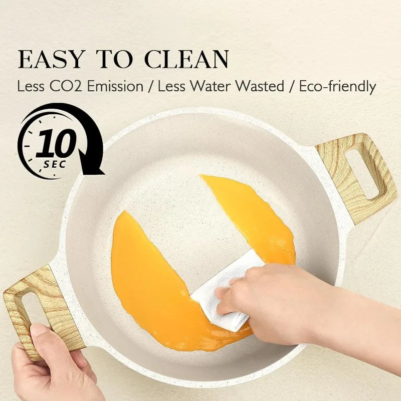 Pots and Pans Set Non Stick - 14 Pcs White Granite Kitchen Cookware Sets Nonstick Induction Cookware Cooking Pan Set with F