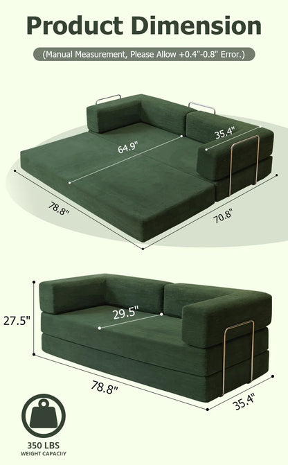 Queen Size Futon Sofa Bed 79' Convertible Couch 4-in-1 Folding Corduroy Boneless Sleeper Loveseat for Living Room