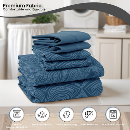 LUX Décor Paisley Sheet Set – 6 Piece Ultra-Soft Microfiber Bed Sheets