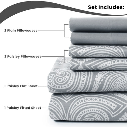 LUX Décor Paisley Sheet Set – 6 Piece Ultra-Soft Microfiber Bed Sheets