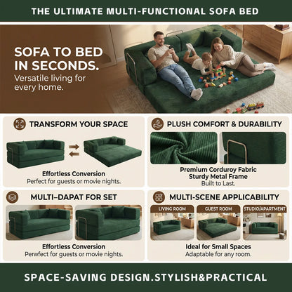Queen Size Futon Sofa Bed 79' Convertible Couch 4-in-1 Folding Corduroy Boneless Sleeper Loveseat for Living Room