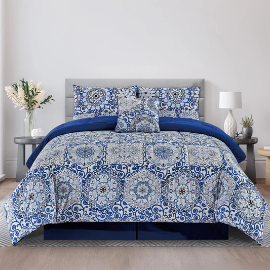 5pc Comforter Set, Printed Bedding Set, Microfiber Bed in a Bag, Includes 1 Comforter, 2 Pillow Shams
