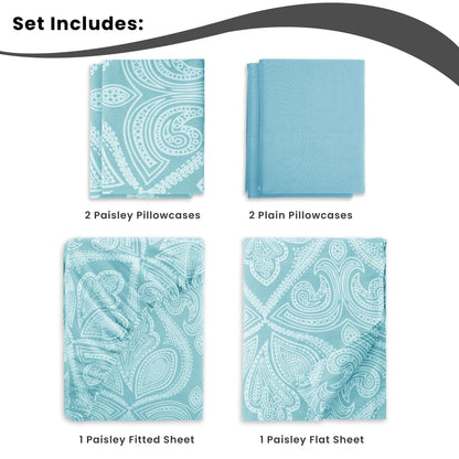 LUX Décor Paisley Sheet Set – 6 Piece Ultra-Soft Microfiber Bed Sheets