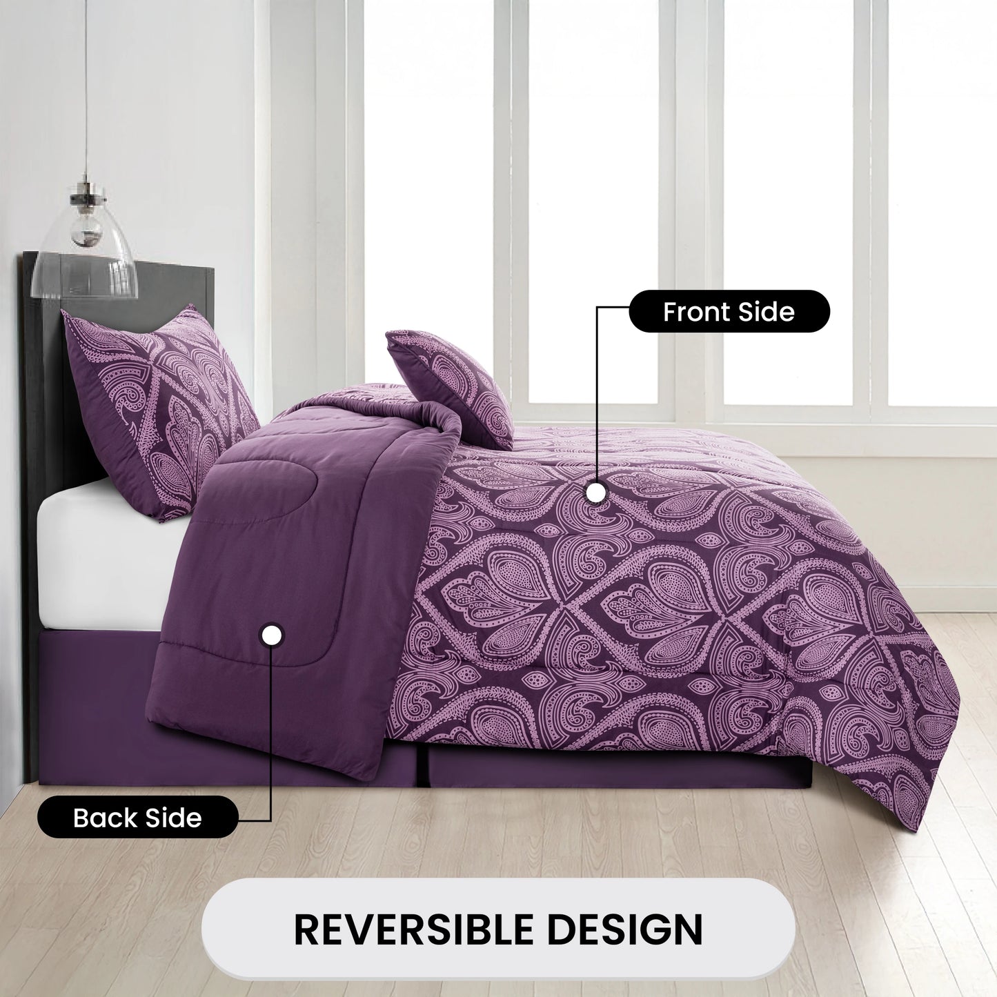 5pc Comforter Set, Printed Bedding Set, Microfiber Bed in a Bag, Includes 1 Comforter, 2 Pillow Shams