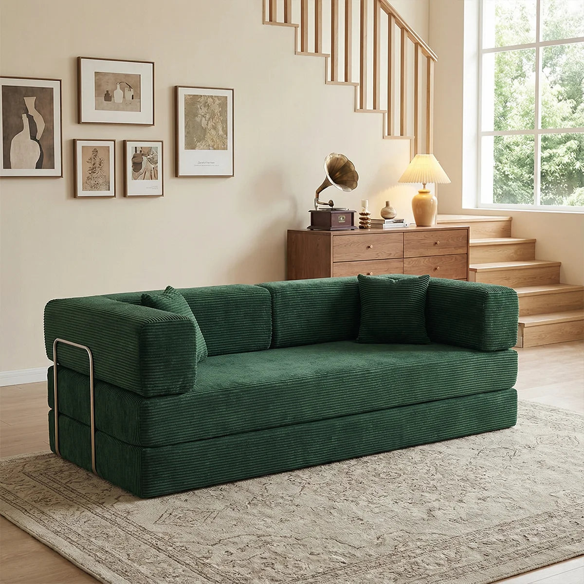 Queen Size Futon Sofa Bed 79' Convertible Couch 4-in-1 Folding Corduroy Boneless Sleeper Loveseat for Living Room