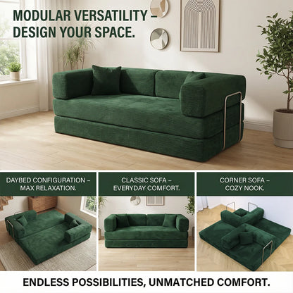 Queen Size Futon Sofa Bed 79' Convertible Couch 4-in-1 Folding Corduroy Boneless Sleeper Loveseat for Living Room