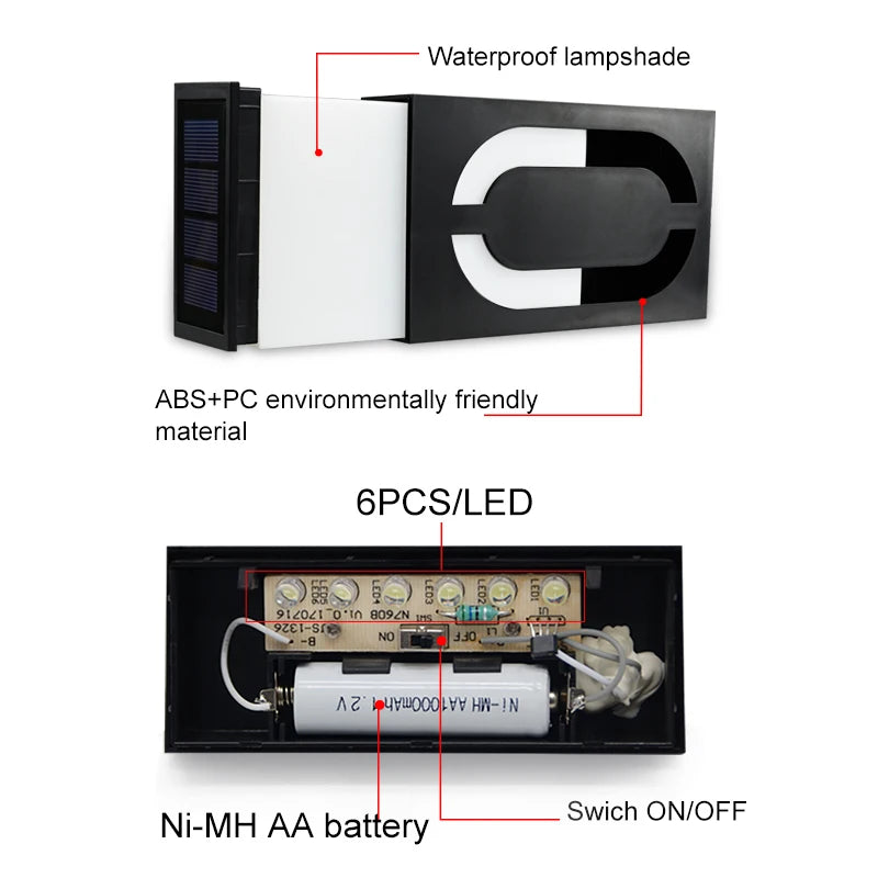 Solar Address Number Plate Sign Lamp Solar Powered House Number Doorplate Lamps 6 LED Lights Hotel Door Digital Solar Light