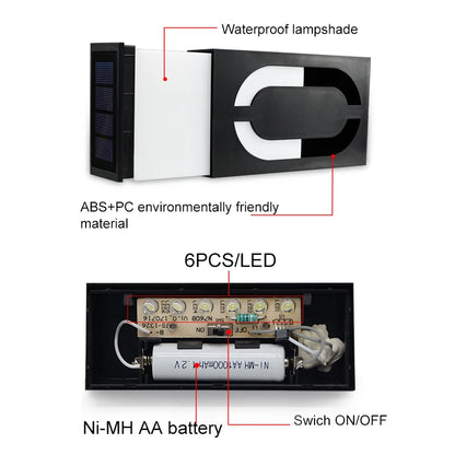 Solar Address Number Plate Sign Lamp Solar Powered House Number Doorplate Lamps 6 LED Lights Hotel Door Digital Solar Light