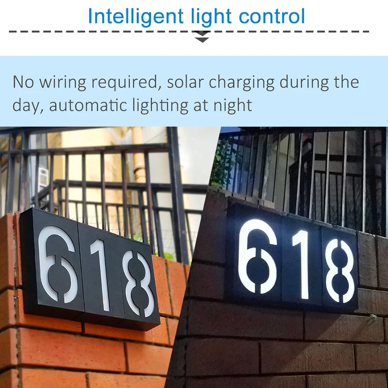 Solar Address Number Plate Sign Lamp Solar Powered House Number Doorplate Lamps 6 LED Lights Hotel Door Digital Solar Light