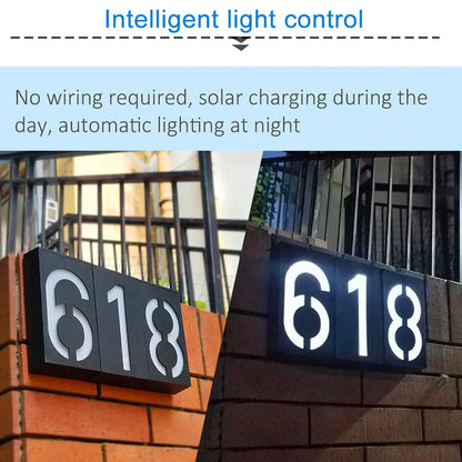 Solar Address Number Plate Sign Lamp Solar Powered House Number Doorplate Lamps 6 LED Lights Hotel Door Digital Solar Light