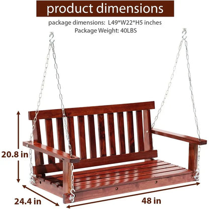 Outdoor Wooden Porch Swing 4t Patio Porch Swing Bench 800 LBS Load-Bearing acity Swing Chair Two-Person Seating with Adjustable
