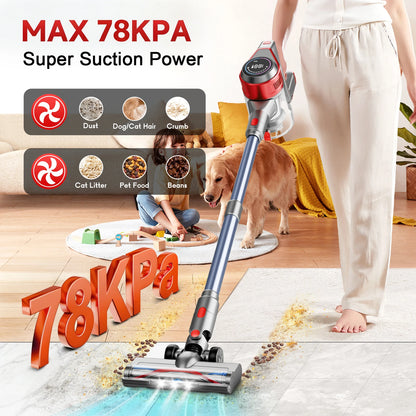 Honki Cordless Vacuum Cleaner 78KPA 45Mins 6*2200mAh Lightweight Stick Vacuum Cleaner for Home Hardwood Floor Carpet Pet Hair