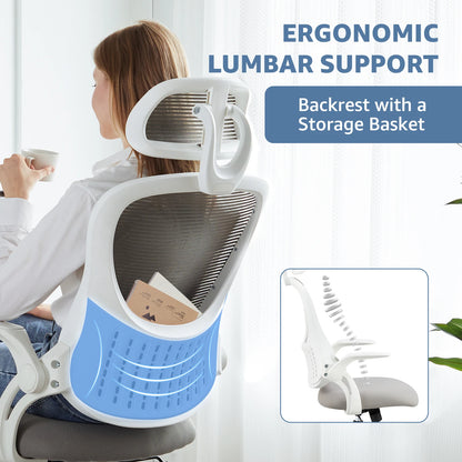 Computer Desk Chair Flip-up Arms Adjustable Headrests Comfortable Lumbar Support