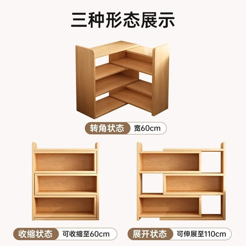 Solid wood corner bookshelf, storage rack, floor-standing storage cabinet, home bookcase, wall corner extendable cabinet