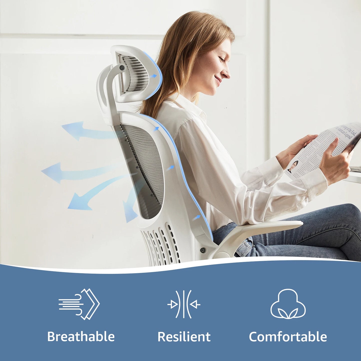 Computer Desk Chair Flip-up Arms Adjustable Headrests Comfortable Lumbar Support