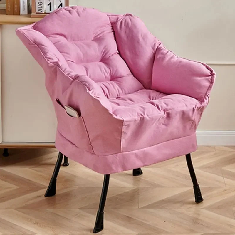 Costway Modern Polyester Fabric Lazy Chair Single Sofa Chair W Side Pocket Beige