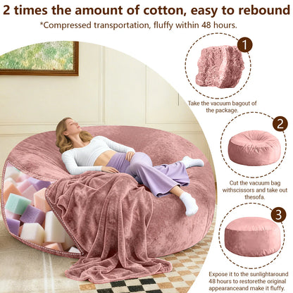 120CM×120CM×60CM, adult beanbag chair with padded beanbag inside, memory foam chair, soft flannel washable cover, ideal reading seat for bedrooms and dorms.