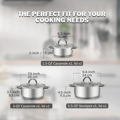 Stainless Steel Stock Pot Set with Glass Lids,