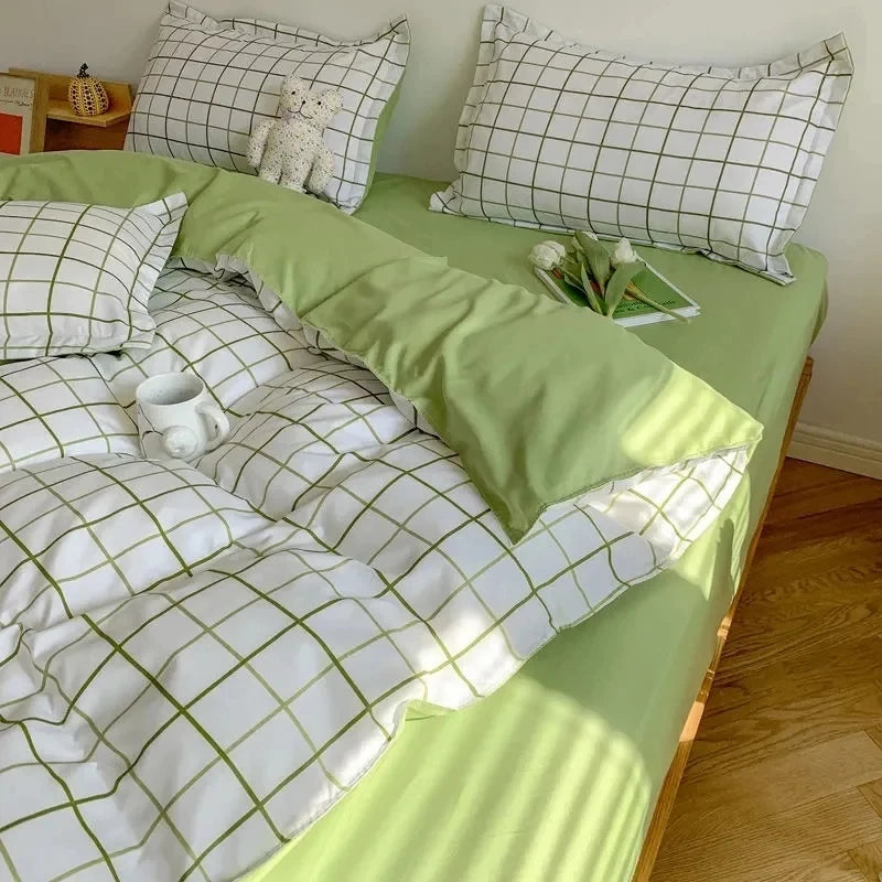 Pink Duvet Cover Set Classic Plaid