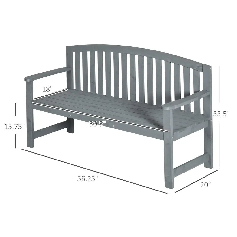 56 Outdoor Wood Bench, 2Seater Garden Bench with Backrest and Armrest, Patio Bench for Patio, Porch, Poolside, Balcony, Gray