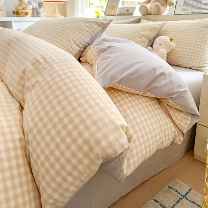Pink Duvet Cover Set Classic Plaid