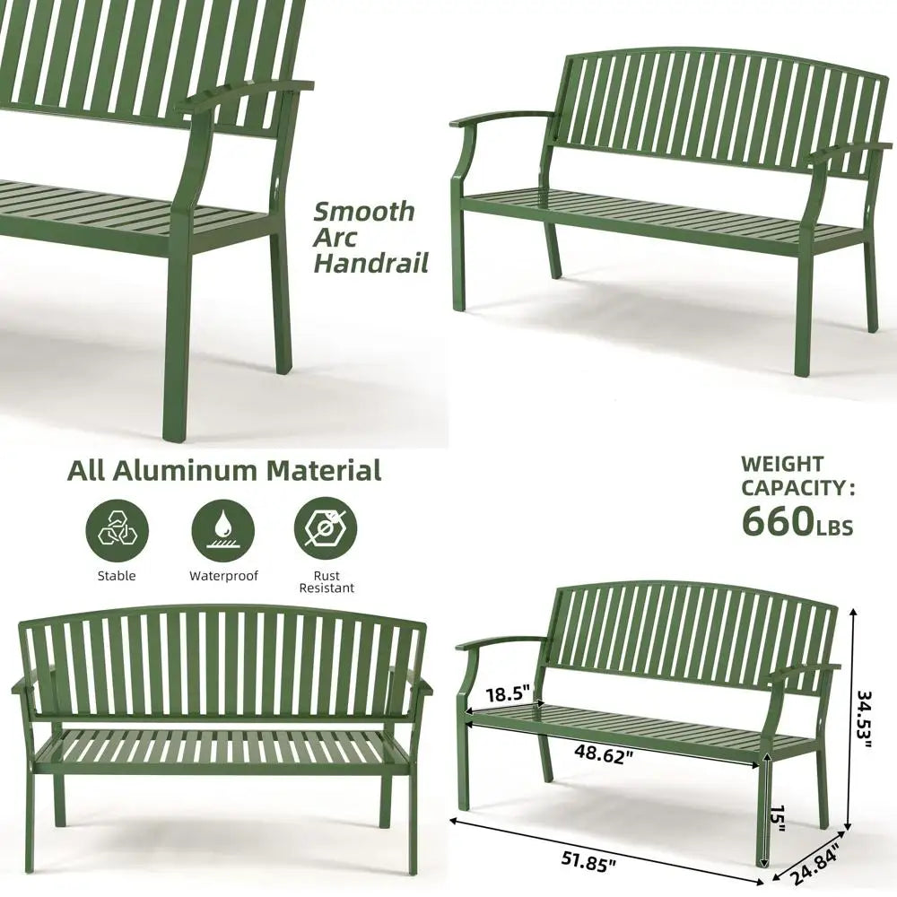 Weatherproof Outdoor Patio Garden Bench, Perfect for Lawn, Backyard, Park, and Balcony (Green)