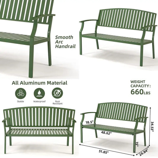 Weatherproof Outdoor Patio Garden Bench, Perfect for Lawn, Backyard, Park, and Balcony (Green)