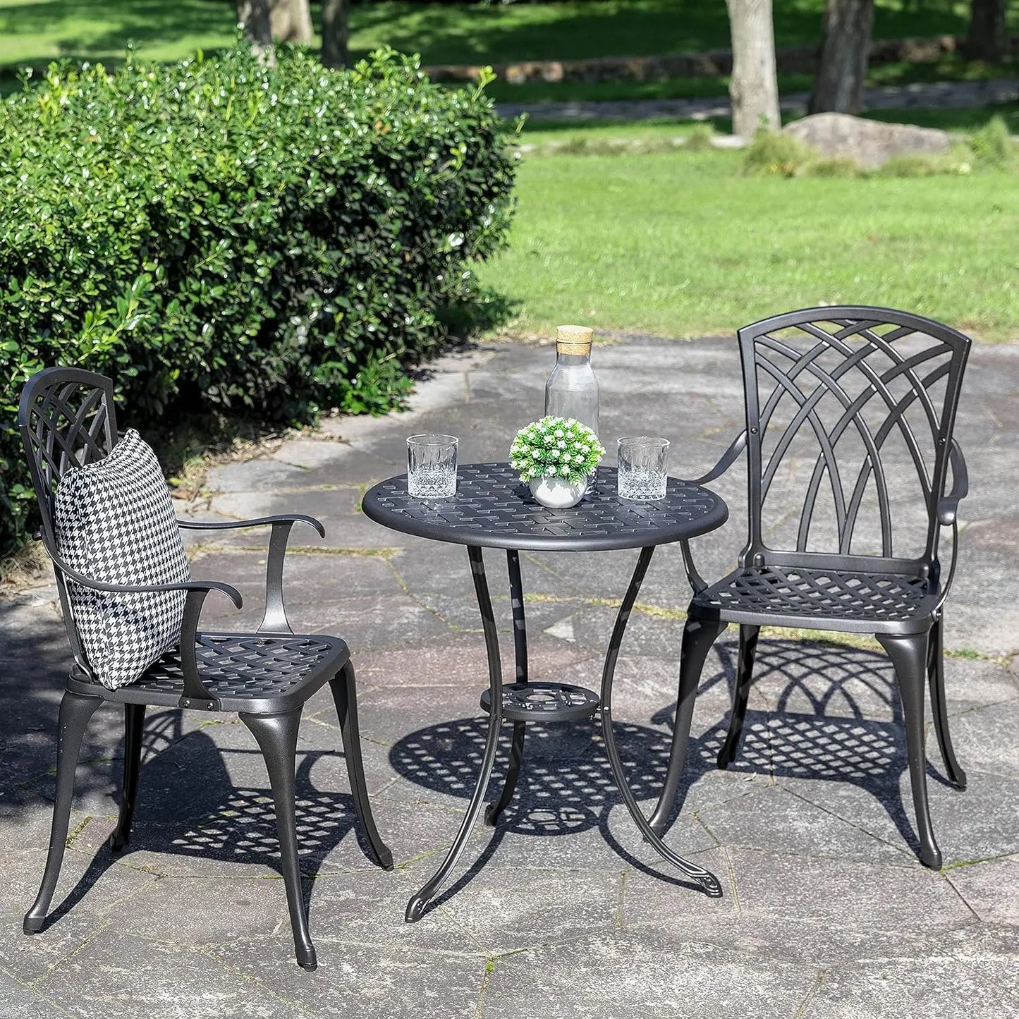 Bistro Set 3 Piece Outdoor All Weather Cast Aluminum Patio Bistro Set Patio Table and Chairs Set of 2 with Umbrella, Customized