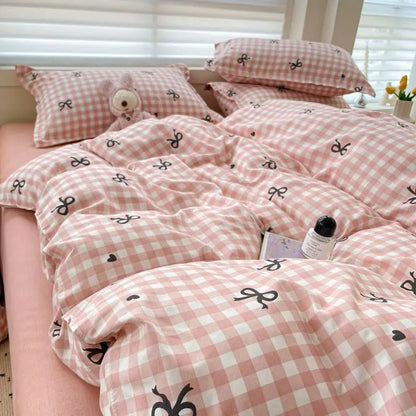 Pink Duvet Cover Set Classic Plaid