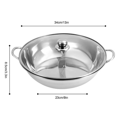 Stainless Steel Hot Pot with Divider Glass Lid