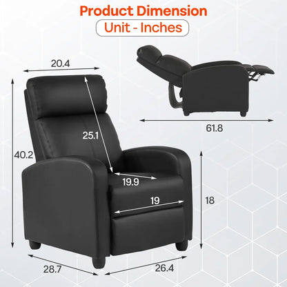 Massage Recliner Sofa with Lumbar Support and Adjustable Backrest