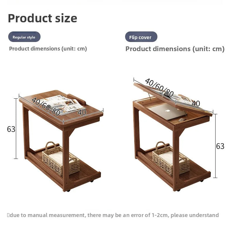 Mobile solid wood coffee table, living room storage rack, living room sofa flip side table, bedroom solid wood bedside table