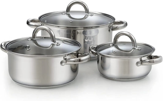Stainless Steel Stock Pot Set with Glass Lids,