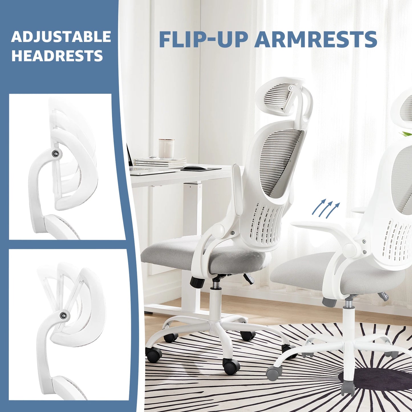 Computer Desk Chair Flip-up Arms Adjustable Headrests Comfortable Lumbar Support