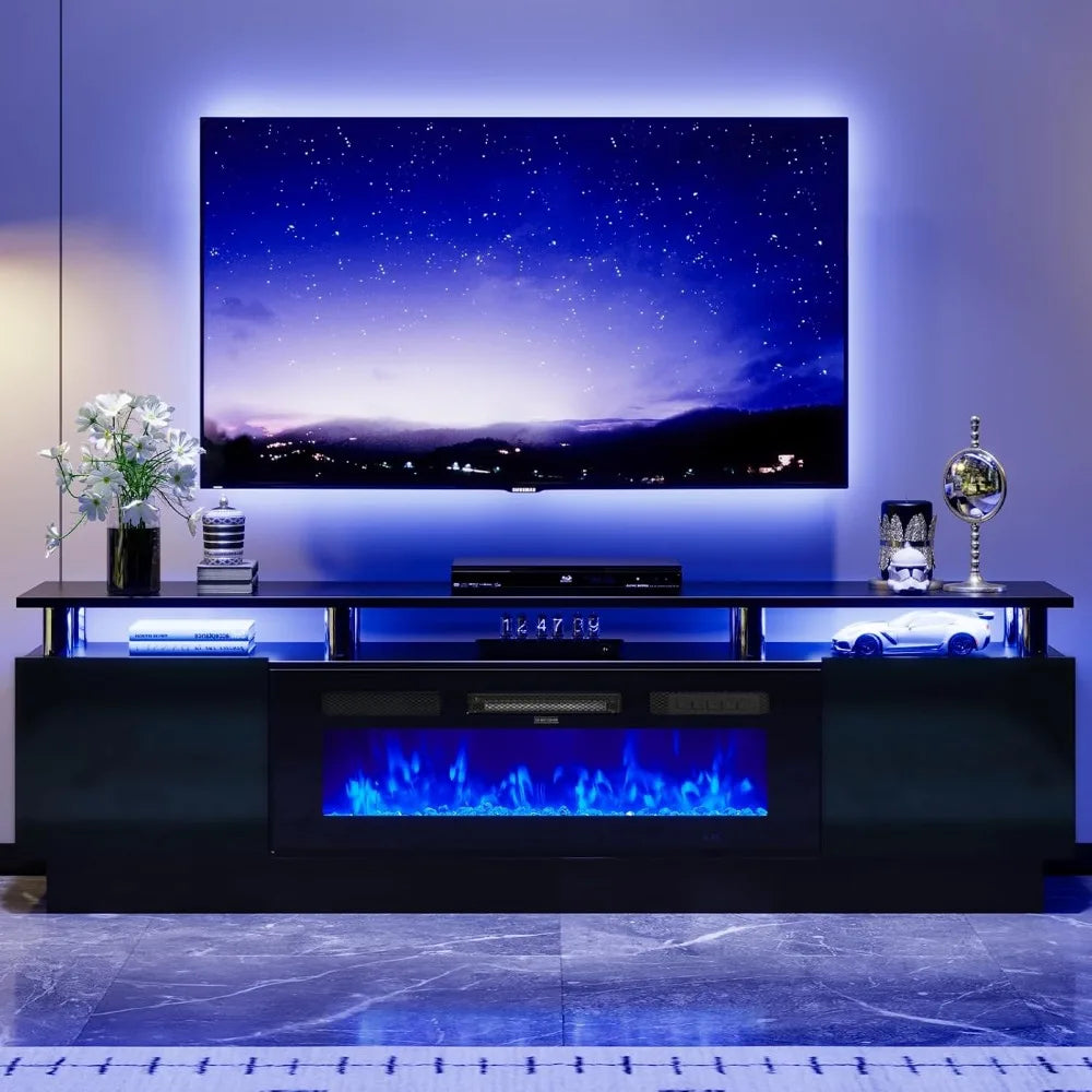 Modern TV Stand with Electric Fireplace for 80 Inch TVs Living Room Entertainment Center Media Console Storage Cabinet with