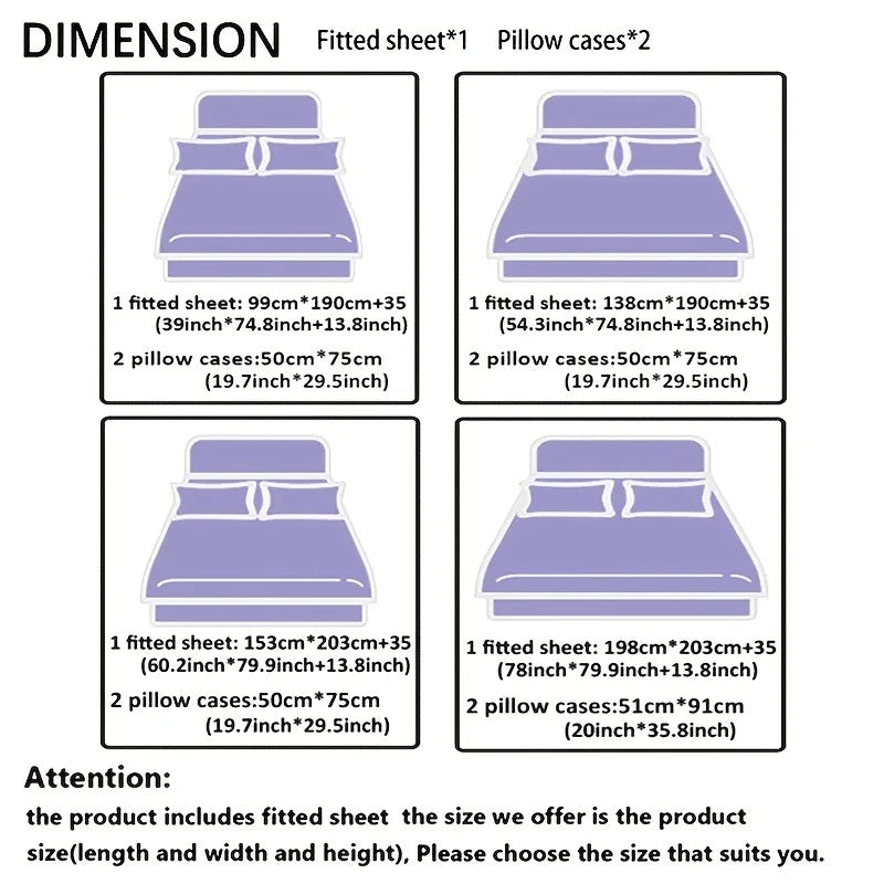 3pcs Cool Technology Digital 1pc Bed Sheet+2pcs Pillowcase