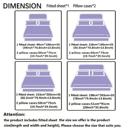 3pcs Cool Technology Digital 1pc Bed Sheet+2pcs Pillowcase