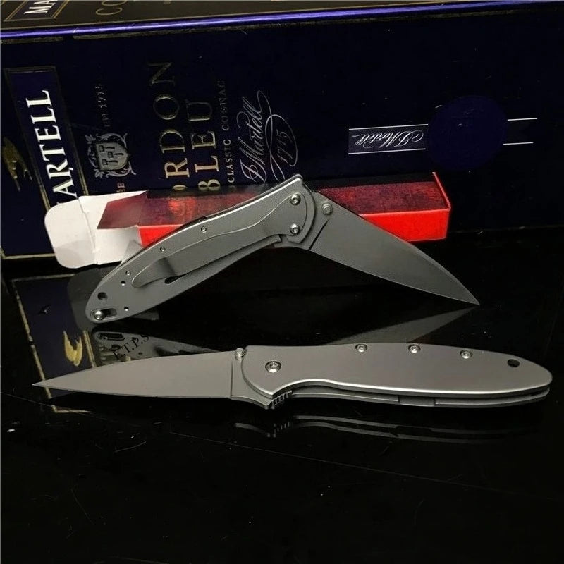 Ks1660 Ken Onion Leek Folding Knife Bead Blast Plain Stainless Steel Handles Outdoor Tool with Frame Lock Safe Assisted Opening and Reversible Pocketclip
