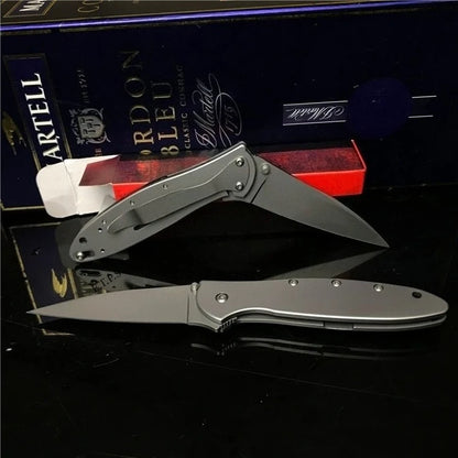 Ks1660 Ken Onion Leek Folding Knife Bead Blast Plain Stainless Steel Handles Outdoor Tool with Frame Lock Safe Assisted Opening and Reversible Pocketclip