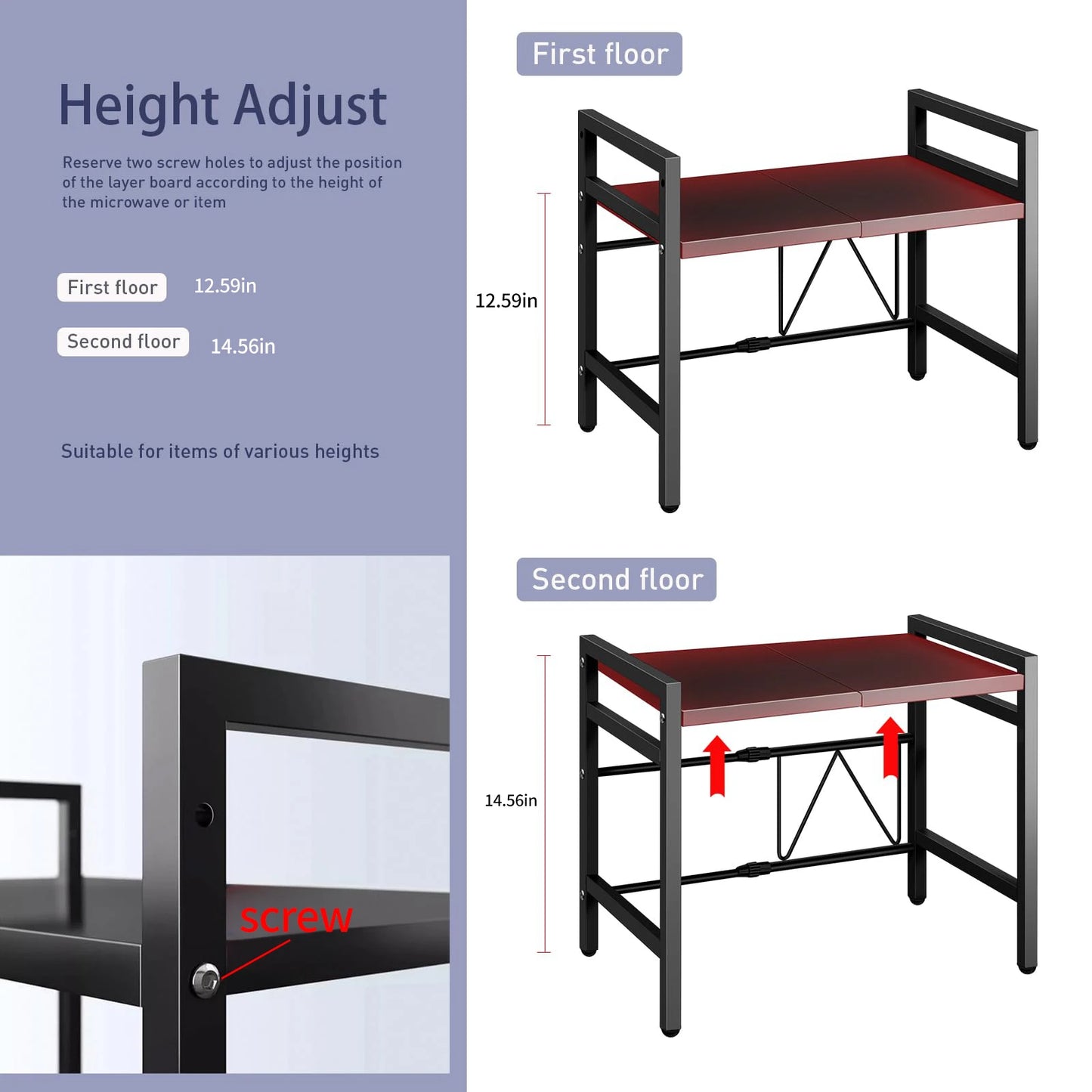 1pc Expandable 42-64cm Microwave Shelf Organizer