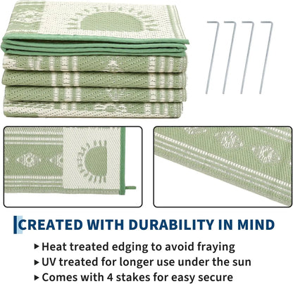 Waterproof Outdoor Rug 5x8, Cactus Botanical Reversible Mat for Camping, RV, Porch, Deck, Backyard, Balcony, Picnic, Sage Green
