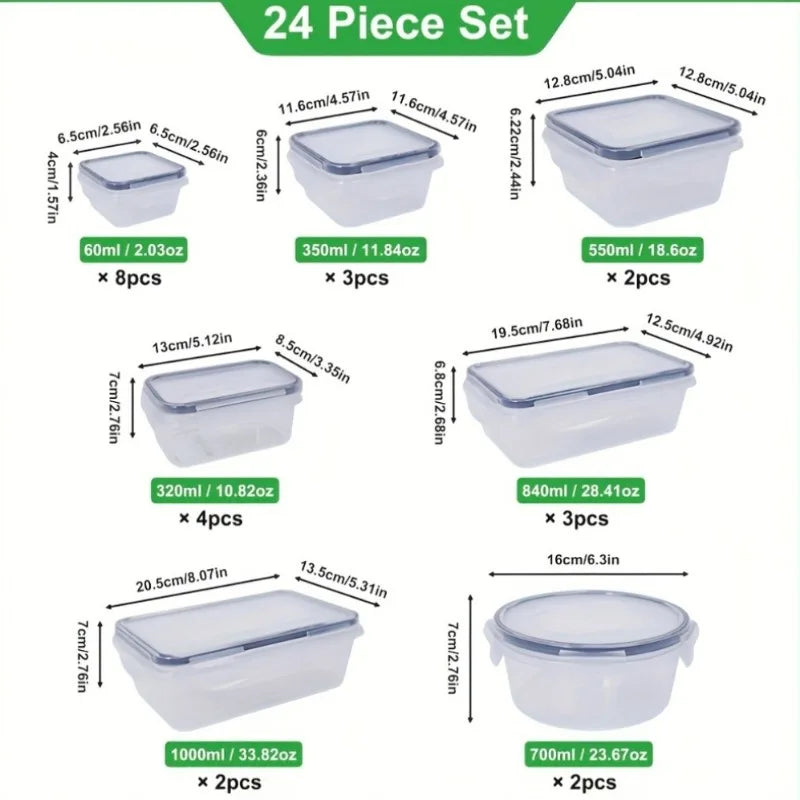 48Pcs Food Storage Set - 24 Airtight Containers & Lids